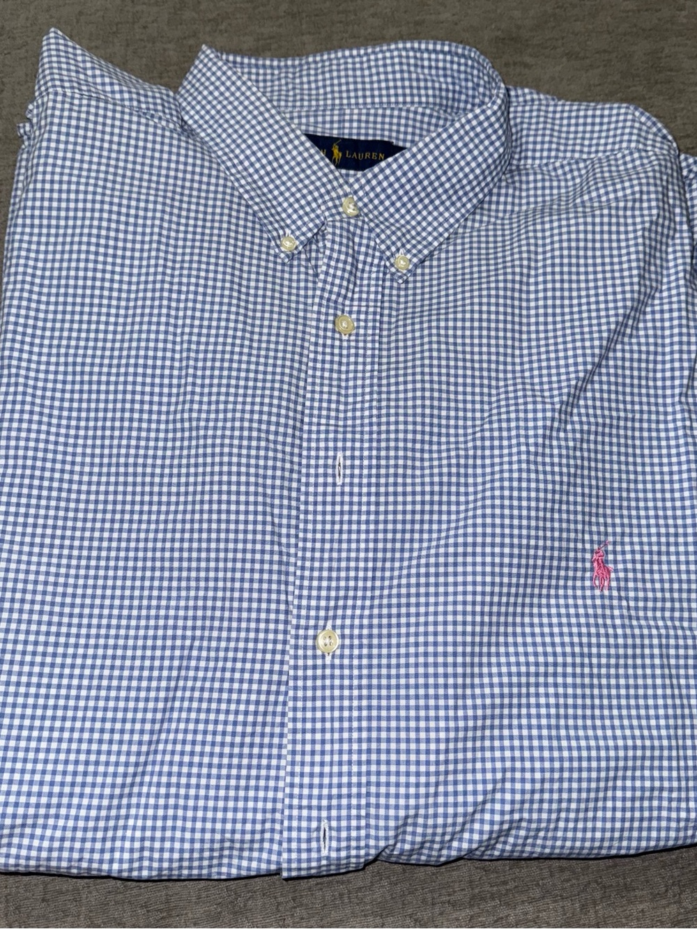 Polo by Ralph Lauren Blue Gingham Button-Down Shirt with Pink Pony
